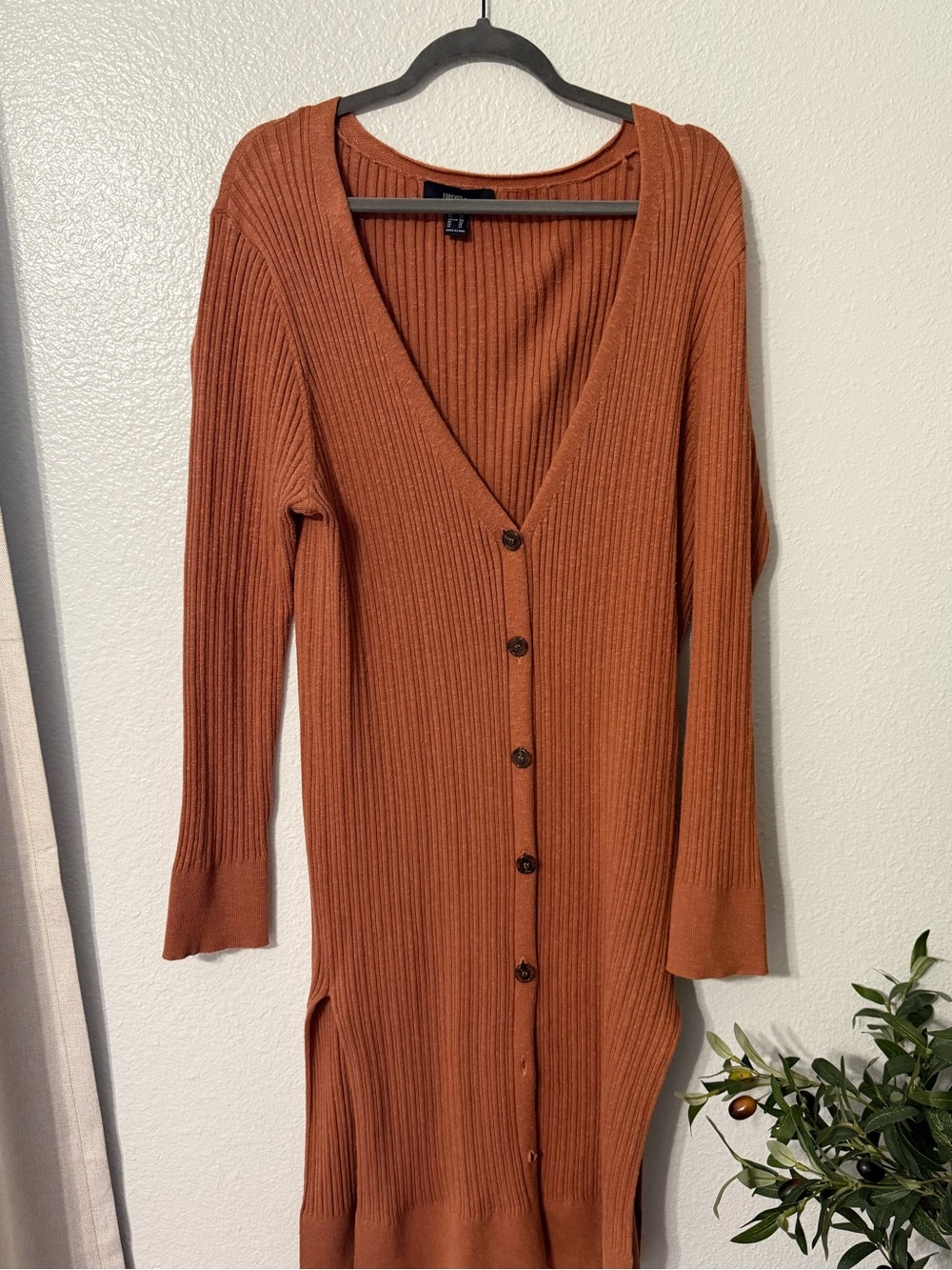 Forever 21+ Burnt Orange Ribbed Button Cardigan
